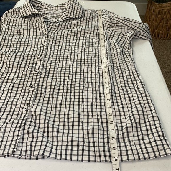 Foxcroft Germaine Crinkle Mini Check Button Up Tunic Shirt 3/4 Sleeve Textured - Picture 12 of 16